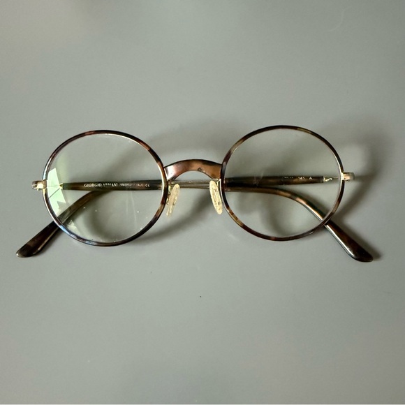 Vintage Giorgio Armani Round Tortoise Shell Gold Wire Rim Eyeglasses Frames 145 - Picture 1 of 9